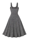 Grey Straghetti Straps Vintage Casual Women's Elegant Lace Patchwork A-line Dress Punk Partywear Elegant Casual Vestidos