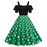 Elegant Off Shoulder Women Summer Dress Slash Neck Vintage Ladies Fit and Flare Polka Dot Party Dress