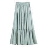 Summer Korean Casual Midi Long Women Button Large Swing A Line Skirt High Waist Mid-length Skirt