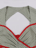 Contrast Binding V-Neck Wrap High Waist Elegant Backless Party Women Bow Tie Back Summer Plaid Vintage Dresses