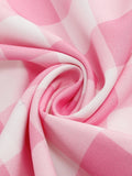 V-Neck Knot Strap Pink Plaid Summer Midi Dresses Birthday Clothes for Women A-Line Vintage Party Dress