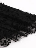 Sleeveless O-Neck Leaf Mesh A-Line Evening Elegant Black Vintage Style Women Party Swing Dress