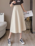 Ladies Elegant A-line Korean Style Solid Color Big Swing High Waist Women Long Skirt