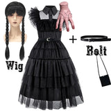 Movie Wednesday 3-12T Gothic Styles Wednesday Cosplay Costume for Kids Halloween Carnival Party Black Dress