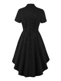 Notched Collar Double Breasted High Low Hem Party Dresses for Women Gothic Lace-Up Back Vintage Halloween Dress