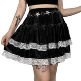 Spring Winter Velvet Japanese Girl Lace Kawaii Lolita Cake Mini Skirts Women Summer Grunge Harajuku Black Ball Gown Alt Skirt