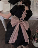 Summer Flower Bow Fairy Backless Bandage Kawaii Korean Fluffy Slim Sexy Party Mini Dress