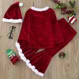 4PCS Toddler Baby Kids Girls Sets Christmas Cosplay Patchwork O Neck Pullover Tops + Pants + Hat + Belt Set Christmas Outfits