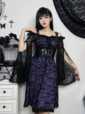 Halloween Dark Gothic Punk Skulls Women Y2k Harajuku Streetwear Mesh Patchwork Spaghetti Strap High Waist Dress