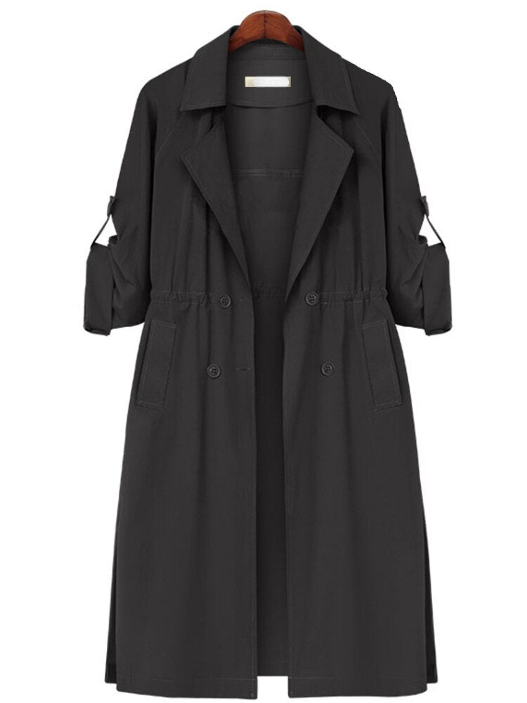 Long Sleeve Jacket Loose Thin Simple Waist Long Windbreaker Women Streetwear Coat