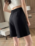 Streetwear Thin Suit Summer All-match Solid Color High Waist Casual Women Loose Short Pants