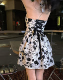 Summer Chiffon Floral Sexy Mini Bandage Backless Elegant Party Korean Designer Chic Dress