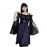 Halloween Dark Gothic Punk Skulls Women Y2k Harajuku Streetwear Mesh Patchwork Spaghetti Strap High Waist Dress