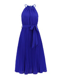 Halter Neck Sleeveless Summer Long Dresses for Women Green Elastic Waist Casual Vacation Outfits Pleated Dress