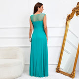 Women Tulle O Neck Beading Evening Dress Elegant Party Maxi Dress