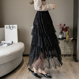 High Waist Lace Women Spring Korean Style All-match Ladies Elegant A-line Long Skirt