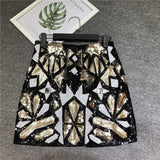 Retro 1920s Gatsby Flapper Party Geometric Colorblock Beaded Sequin Women Pencil Jupe Falda Baroque Skirt