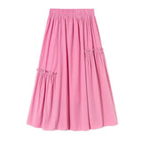Fashion Bohemian Long Elegant Holiday Summer Casual High Elastic Waist Solid Color White Pink Retro Skirt