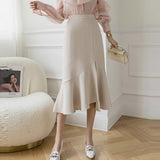 Ladies Elegant A-line Long Spring Office Style Solid Color All-match High Waist Women Mermaid Skirt