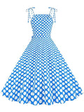 Elegant Women Vintage Polka Dot Party Plaid Print Prom Gowns Retro Spaghetti Strap Cocktail 40s 50s 60s Swing Summer Dress