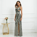 Sexy Slit Sequin Evening Women V Neck Party Maxi Long Prom Dress