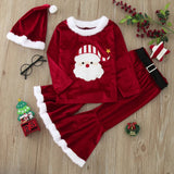 4PCS Toddler Baby Kids Girls Sets Christmas Cosplay Patchwork O Neck Pullover Tops + Pants + Hat + Belt Set Christmas Outfits