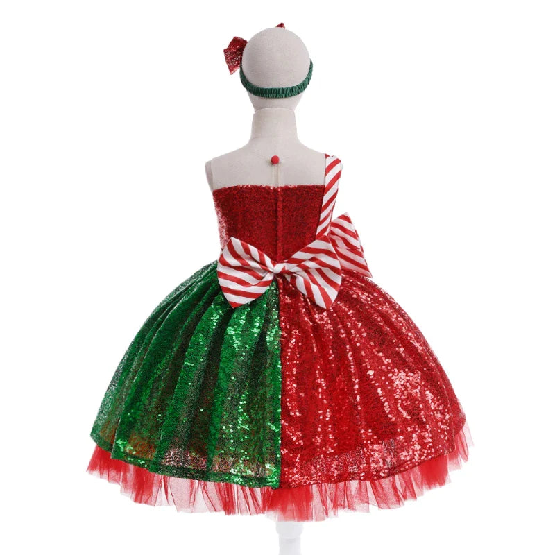 Cosplay Bow Christmas Girls Gala Dresses Xmas Kids Masquerade Party Performance Junior Children's Costumes