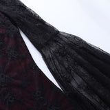 Dark Gothic Aesthetic Vintage Bodycin Dresses Women&#39;s Lace Patchwork Grunge Black Dress Flare Sleeve See Through Sexy Partywear