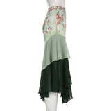 Print Summer Casual Boho Women Sexy High Waist Green Beach Floral Ruffle Long Skirts