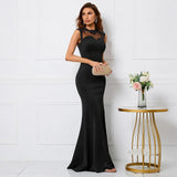 Black Soft Satin Appliques Beading Evening Elegant Party Maxi Dress Long Bridesmaid Dress