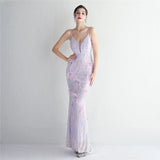 Women Sexy Party Maxi Dress Strap V Neck Feather Evening Dress Black Sequin Long Prom Dress