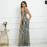 Sexy Slit Sequin Evening Women V Neck Party Maxi Long Prom Dress