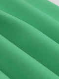 Knot V-Neck Ruched High Waist Green Solid A-Line Swing Dresses for Women Vintage Style Sleeveless Summer Dress