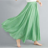 Cotton and Linen Elastic Waist Linen A-line Skirt Long Solid Color Ethnic Dress