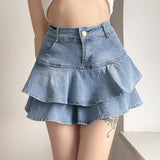 Harajuku Y2K Denim Skirt Ruffle High Waist Bottoms Vintage Academia Aesthetic Fairycore Grunge Jeans Skirts