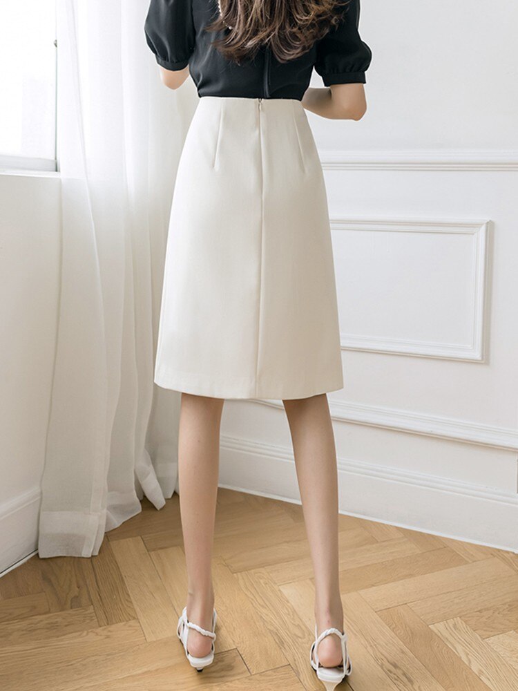 High Waist Elegant Women Korean Style All-match Office Lady Knee-length A-line Skirts