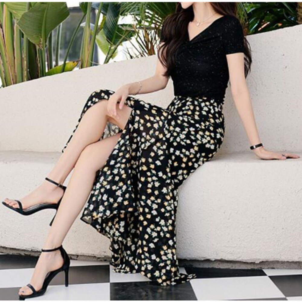 Skirt Long Women Sexy Fishtail Ankle-Length Vintage Trumpet Floral Skirts