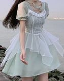 Summer Chiffon Bandage Fairy Mini Fluffy Lace Fit Sweet Party Korean Chic Dress