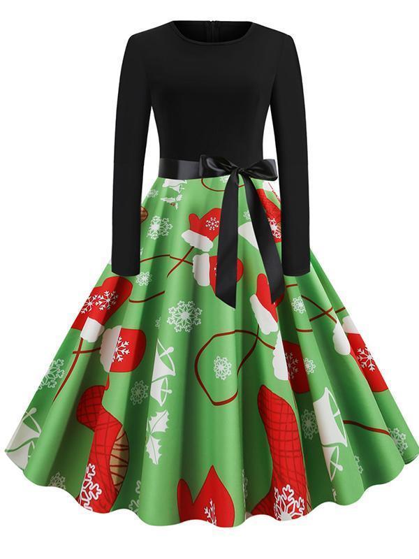 Christmas Casual Printed Vintage Dress