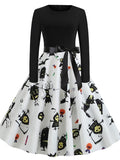 Halloween Skull Print Crew Neck Dress