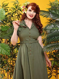 Green 1940s Button Belt Dress